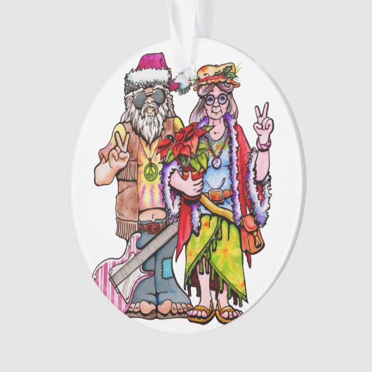 Hippie Santa Couple Ornament (voorkant)
