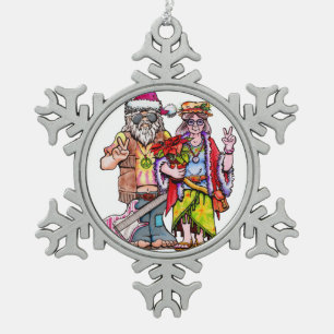 Hippie Santa Couple Tin Sneeuwvlok Ornament