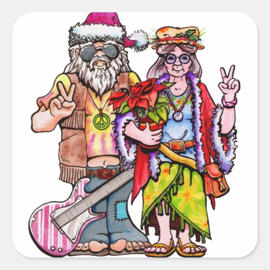 Hippie Santa Couple Vierkante Sticker (Voorkant)