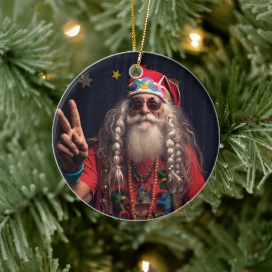 Hippie Santa Ornament, Hippie Kerstdecoratie Keramisch Ornament (Boom)