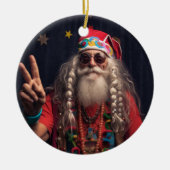 Hippie Santa Ornament, Hippie Kerstdecoratie Keramisch Ornament (Voorkant)