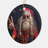 Hippie Santa Ornament, Hippie Kerstdecoratie Keramisch Ornament (Links)