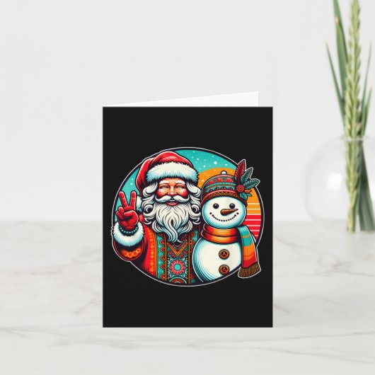 Hippie Santa Retro Sneeuwman Bohemian Kerstmis Kaart (Voorkant)