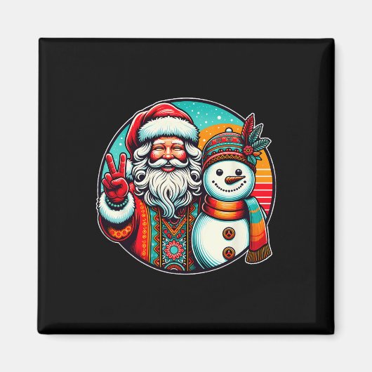 Hippie Santa Retro Sneeuwman Bohemian Kerstmis Magneet (Voorkant)