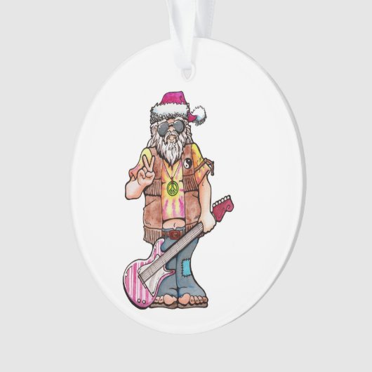 Hippie Santa zegt Cool Yule. Ornament (voorkant)