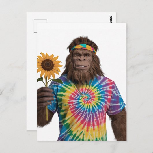Hippie Sasquatch in Tiedye met zonnebloem Briefkaart (Voorkant / Achterkant)
