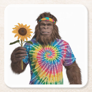 Hippie Sasquatch in Tiedye Met Zonnebloem Kartonnen Onderzetters