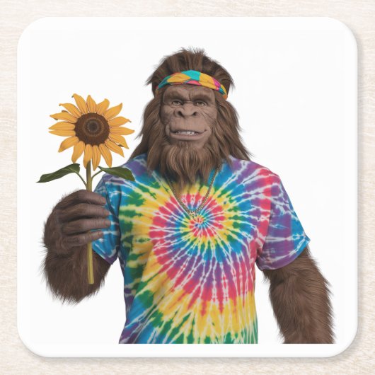 Hippie Sasquatch in Tiedye met zonnebloem Kartonnen Onderzetters (Voorkant)