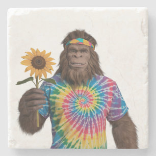 Hippie Sasquatch in Tiedye met zonnebloem Stenen Onderzetter