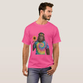 Hippie Sasquatch in Tiedye met zonnebloem T-shirt (Voorkant volledig)