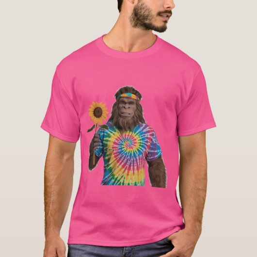 Hippie Sasquatch in Tiedye met zonnebloem T-shirt (Voorkant)