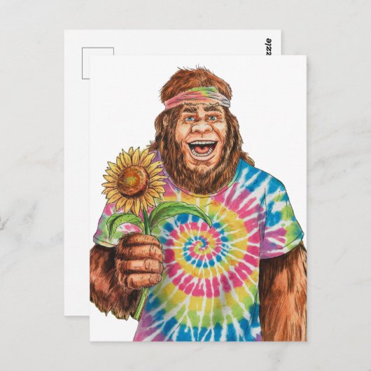 Hippie Sasquatch met zonnebloem Briefkaart (Voorkant / Achterkant)