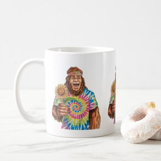 Hippie Sasquatch met zonnebloem Koffiemok (Met donut)