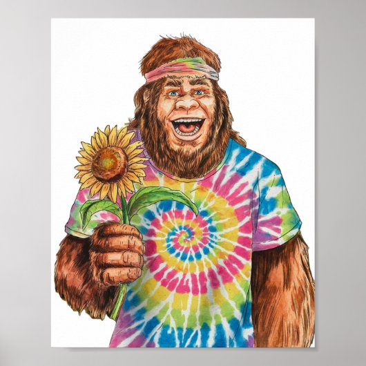Hippie Sasquatch met zonnebloem Poster (Voorkant)