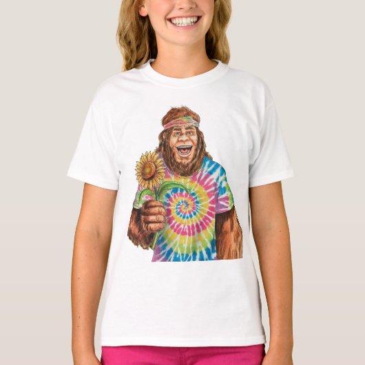 Hippie Sasquatch met zonnebloem T-shirt (Voorkant)