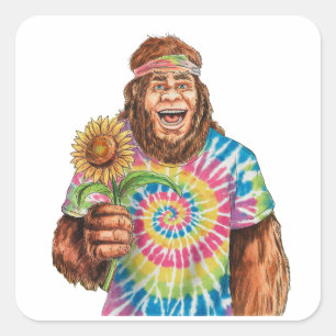 Hippie Sasquatch met zonnebloem Vierkante Sticker