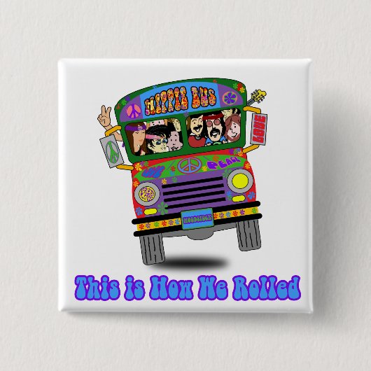 Hippie School Bus Vierkante Button 5,1 Cm (Voorkant)
