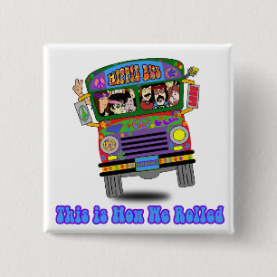 Hippie School Bus Vierkante Button 5,1 Cm