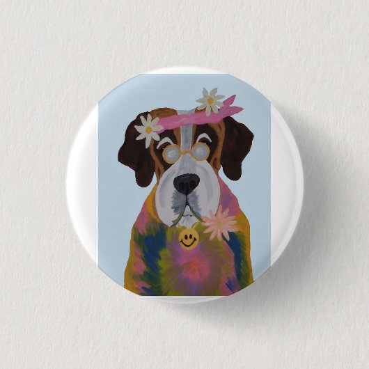 Hippie Sint Bernard Ronde Button 3,2 Cm (Voorkant)