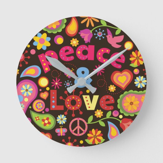 Hippie Sixties Hippy 1960s Vredesgebarenteklok Ronde Klok (Voorkant)