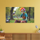 Hippie skelet in het park canvas afdruk (Insitu (Woonkamer))