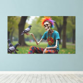Hippie skelet in het park canvas afdruk (Insitu (Houten vloer))