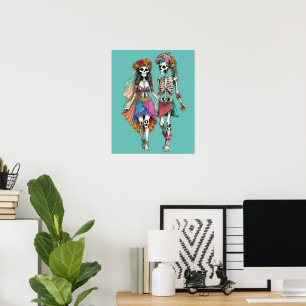 Hippie Skelet Paar Poster