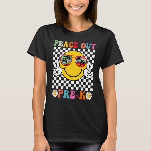 Hippie Smile Face Peace Out Pre k Class of School T-shirt (Voorkant)