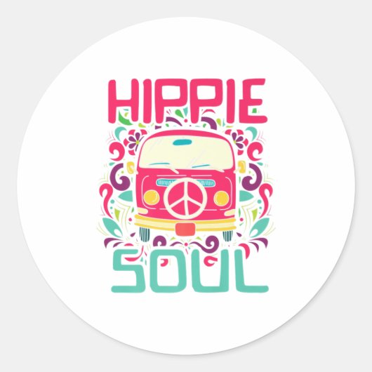 Hippie Soul Colorful Peace Van Premium Ronde Sticker (Voorkant)