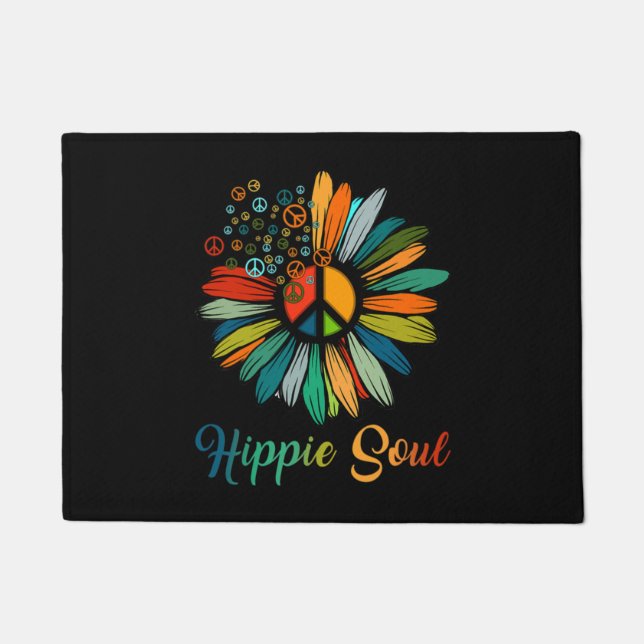 Hippie Soul Essential Peace Sign Hippie Sunflower Deurmat (Voorkant)