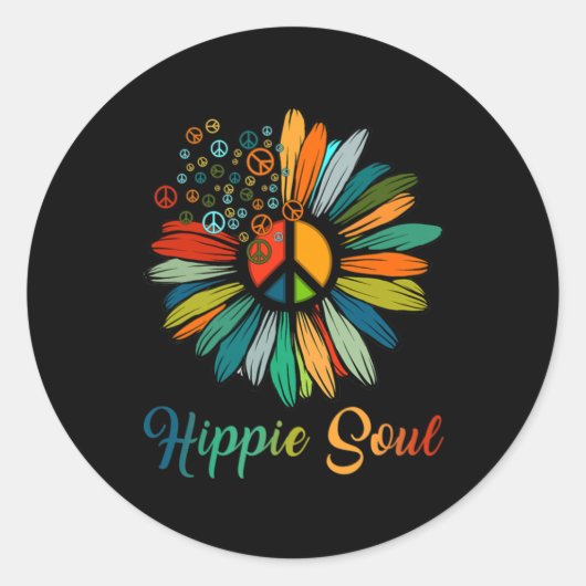 Hippie Soul Essential Peace Sign Hippie Sunflower Ronde Sticker (Voorkant)