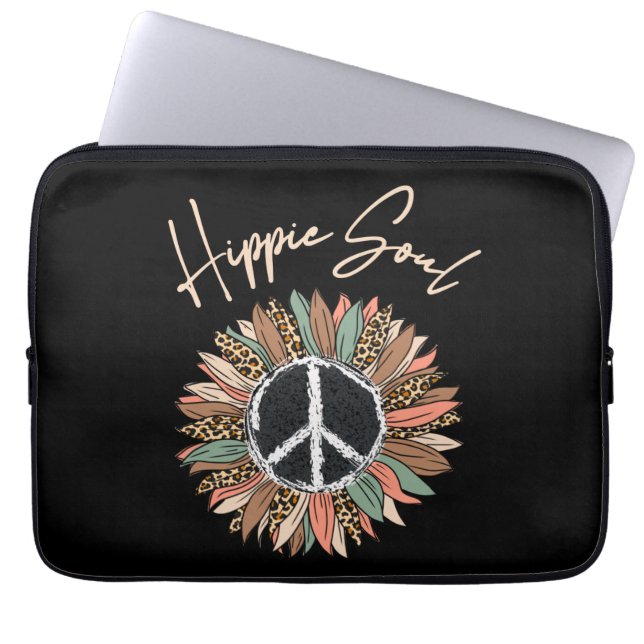 Hippie Soul Peace Sign Sunflower Laptop Sleeve (Voorkant)