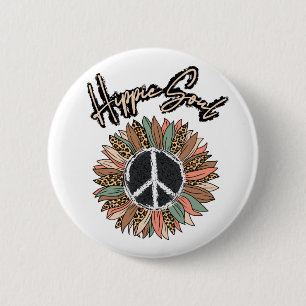 Hippie Soul Peace Sign Sunflower Ronde Button 5,7 Cm