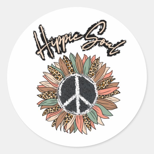 Hippie Soul Peace Sign Sunflower Ronde Sticker (Voorkant)