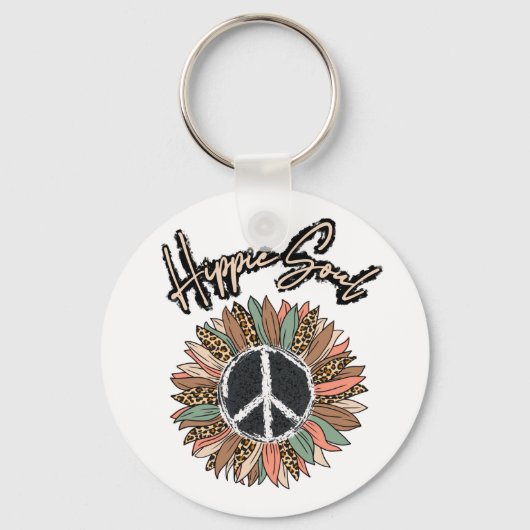 Hippie Soul Peace Sign Sunflower Sleutelhanger (Voorkant)
