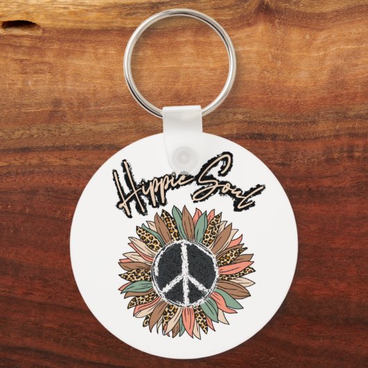 Hippie Soul Peace Sign Sunflower Sleutelhanger (Voorkant)