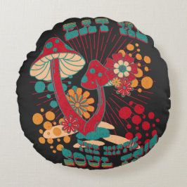 Hippie Soul Trip Zomer Paddestoel Rond Kussen