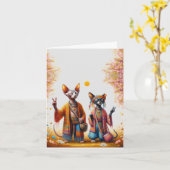 Hippie Sphynx Cat Kaart (Gele Bloem)