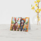 Hippie Sphynx Kat Paar Kaart (Gele Bloem)