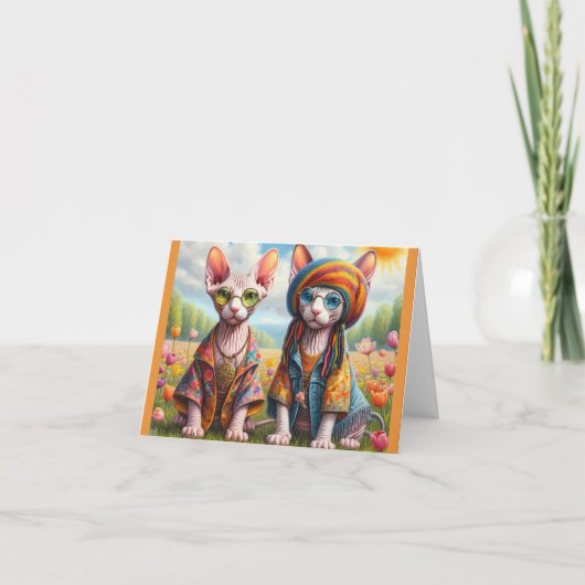 Hippie Sphynx Kat Paar Kaart (Voorkant)