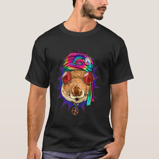 Hippie Squirrel Tie Dye Animal Peace Sign Psychede T-shirt (Voorkant)