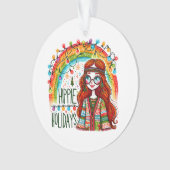 Hippie stijl groovy meisje kerstvakantie ornament (voorkant)