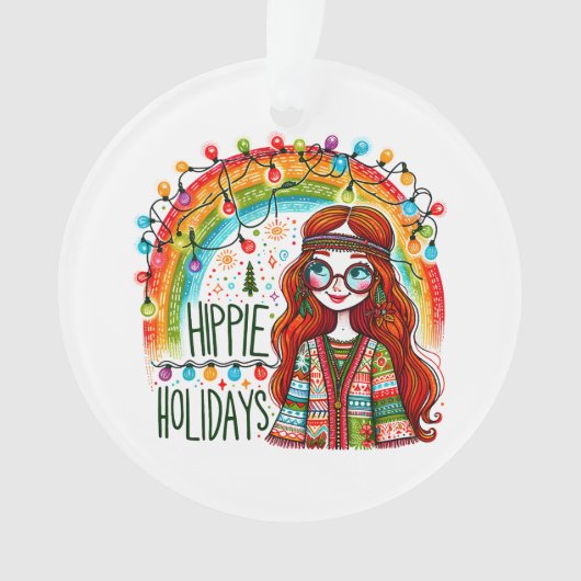 Hippie stijl groovy meisje kerstvakantie ornament (voorkant)
