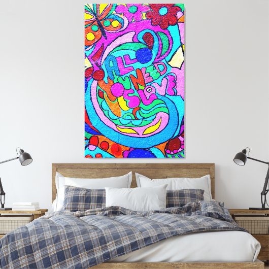 Hippie stijl kleurrijke rust en liefde canvas (Insitu (Slaapkamer))