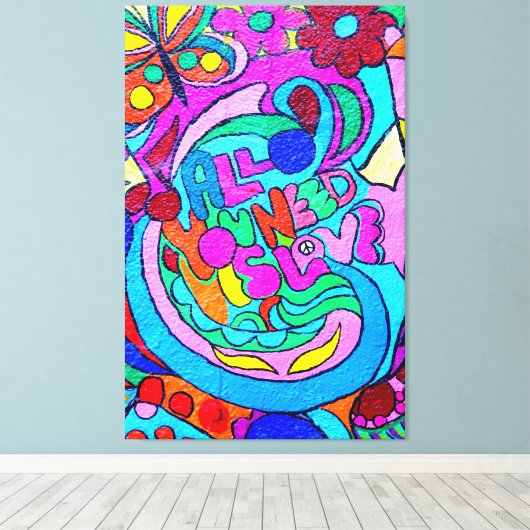 Hippie stijl kleurrijke rust en liefde canvas (Insitu (Houten vloer))