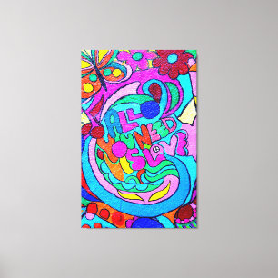 hippie - stijl kleurrijke vredes - en liefdescanva canvas afdruk