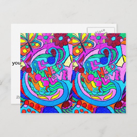 Hippie-stijl Peace and Love briefkaart (Voorkant / Achterkant)