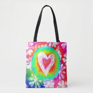 Hippie style tie dye Heart canvas tas
