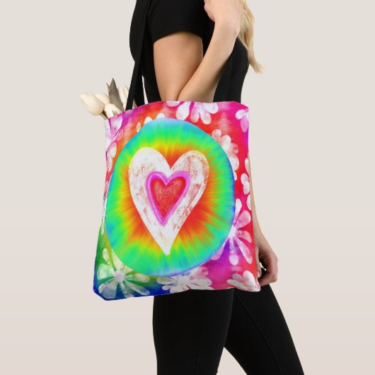 Hippie style tie dye Heart canvas tas (Dichtbij)