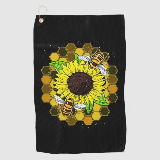 Hippie Sunflower Bees Golfhanddoek (Voorkant)